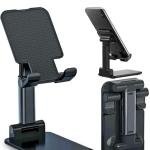 Mobile Phone Holder, Adjustable, Foldable, Anti-Skid, Wide Compatibility (Black) Tabletop