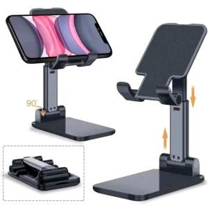 Mobile Phone Holder, Adjustable, Foldable, Anti-Skid, Wide Compatibility (Black) Tabletop