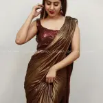 Coffee Lycra Blend Saree With Blouse