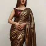 Coffee Lycra Blend Saree With Blouse