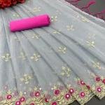 Very beautiful super net fabric embroidery and mirror work saree