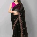 Very beautiful super net fabric embroidery and mirror work saree